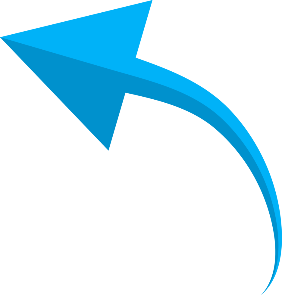 Hand drawn blue curved arrow shape in doodle style png