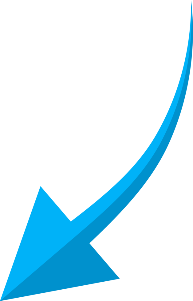 Hand drawn blue curved arrow shape in doodle style png