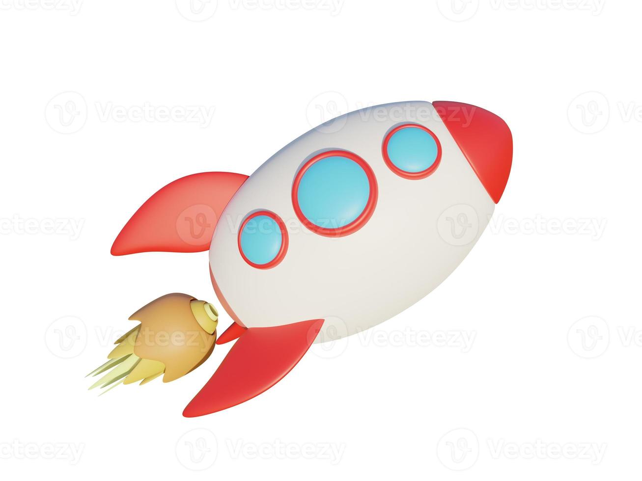 Colored cartoon rocket. 3d render. photo