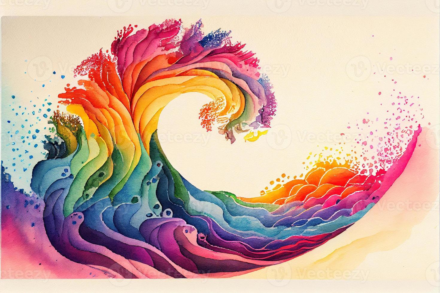 Rainbow wave watercolor background in kid style. photo