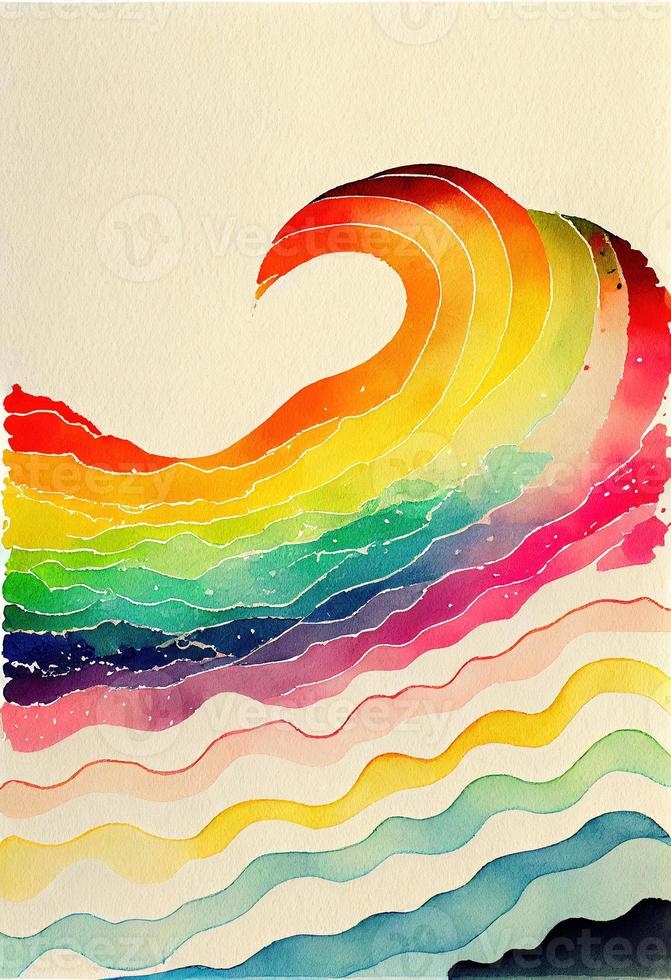 Rainbow wave watercolor background in kid style. photo