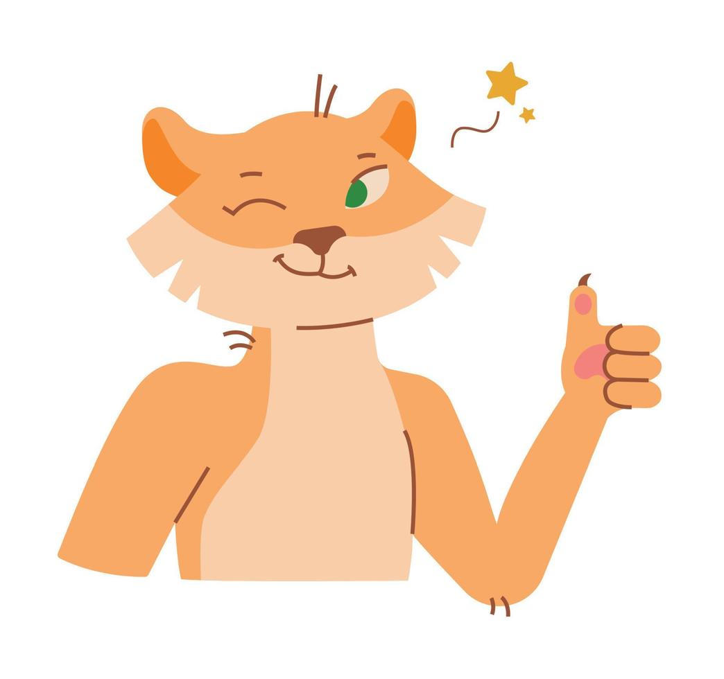 The tiger shows Well done. Like. Vector image.
