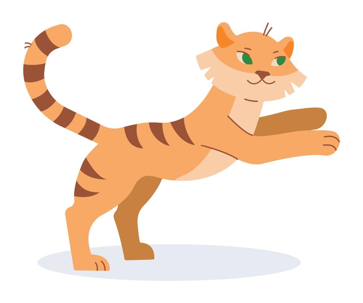 The tiger stands on its hind legs. Vector image.