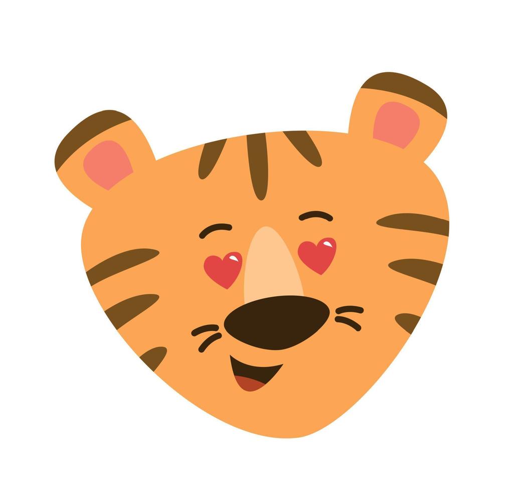 The tiger is in love. Hearts in the eyes. Vector image.