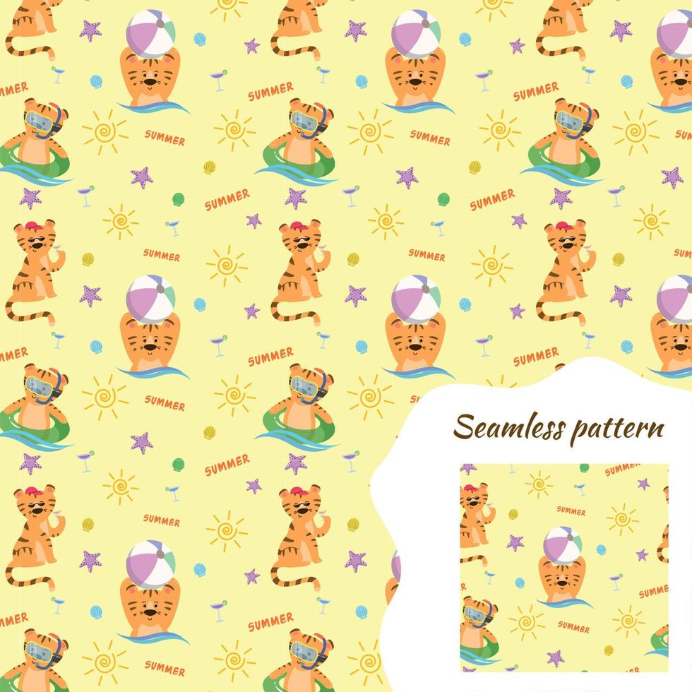 Cute tiger summer. Animal seamless pattern. illustration for printable vector