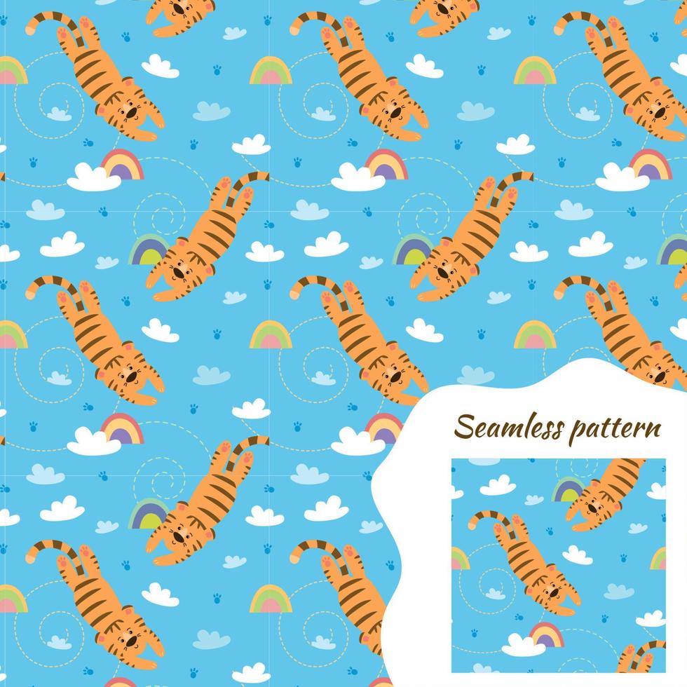 Cute tiger. Animal seamless pattern. illustration for printable vector