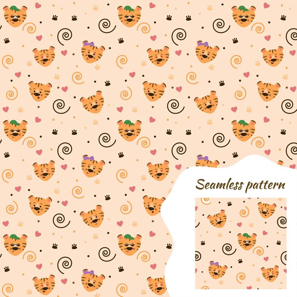 Cute tiger. Animal seamless pattern. illustration for printable vector