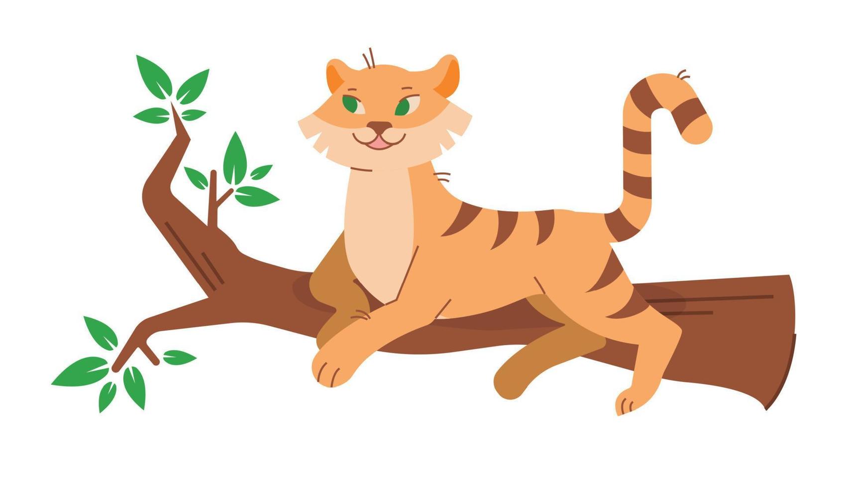 The tiger is sitting on a branch. Vector image.