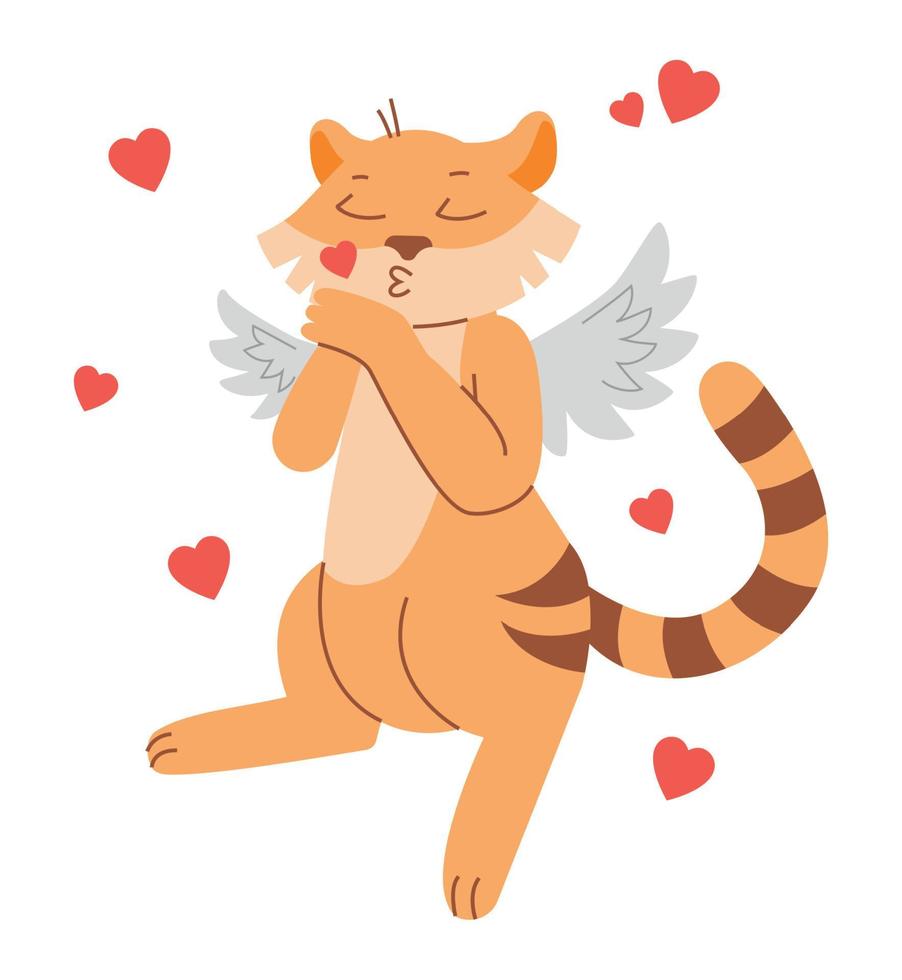 Enamored tiger with wings. Angel. Vector image.