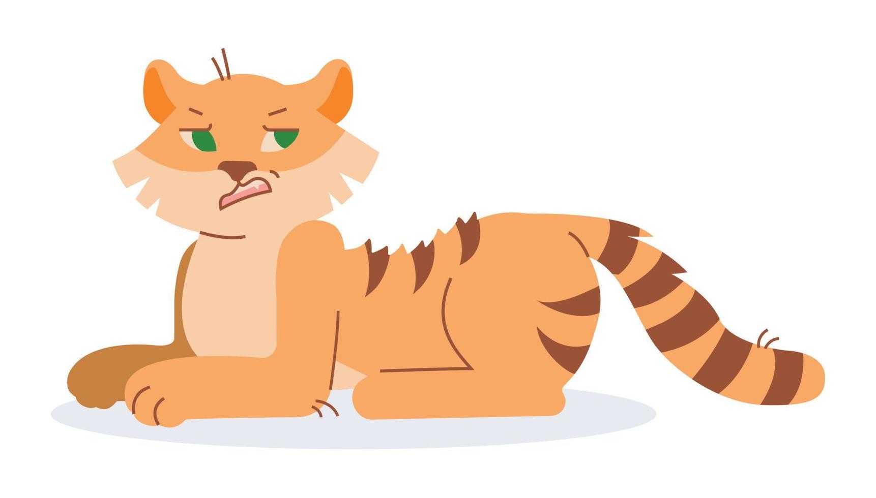 An irritated tiger lies. Vector image.