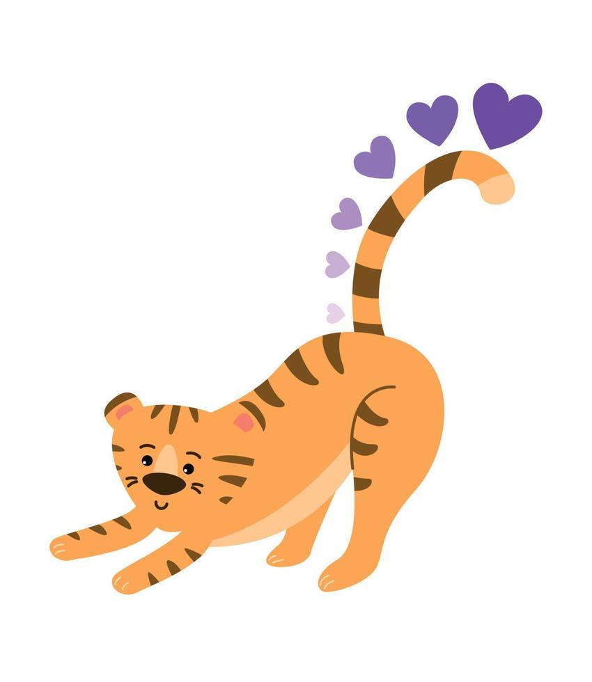 Tigre en todas cuatro patas amor. vector imagen.
