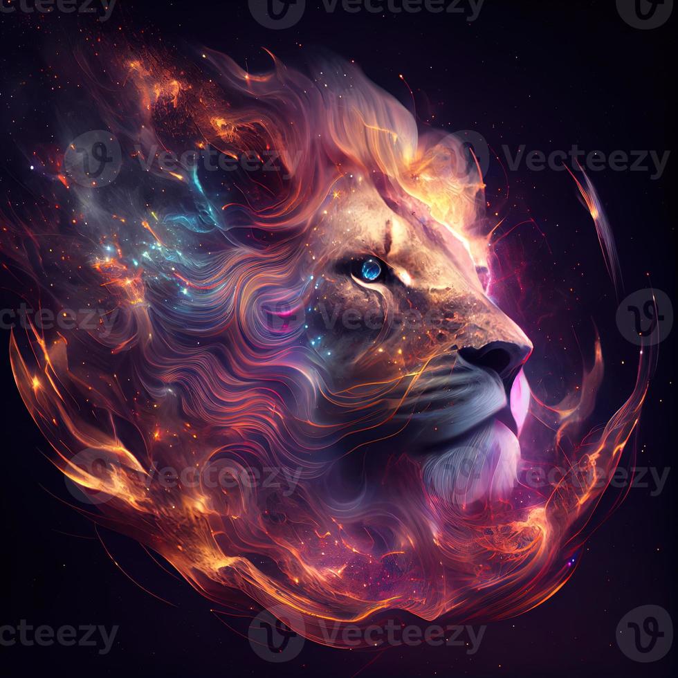 Lion from Galaxies spirals space nebula stars smoke. photo