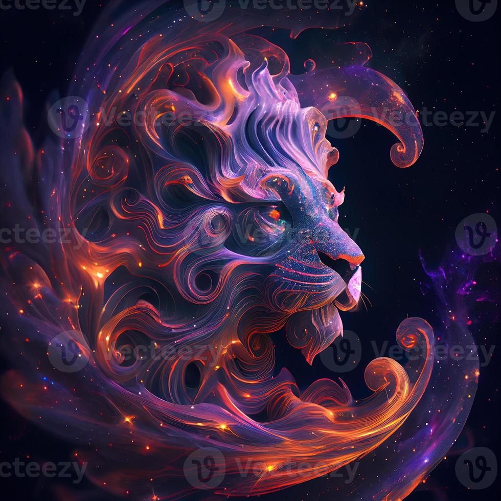 Lion from Galaxies spirals space nebula stars smoke. photo