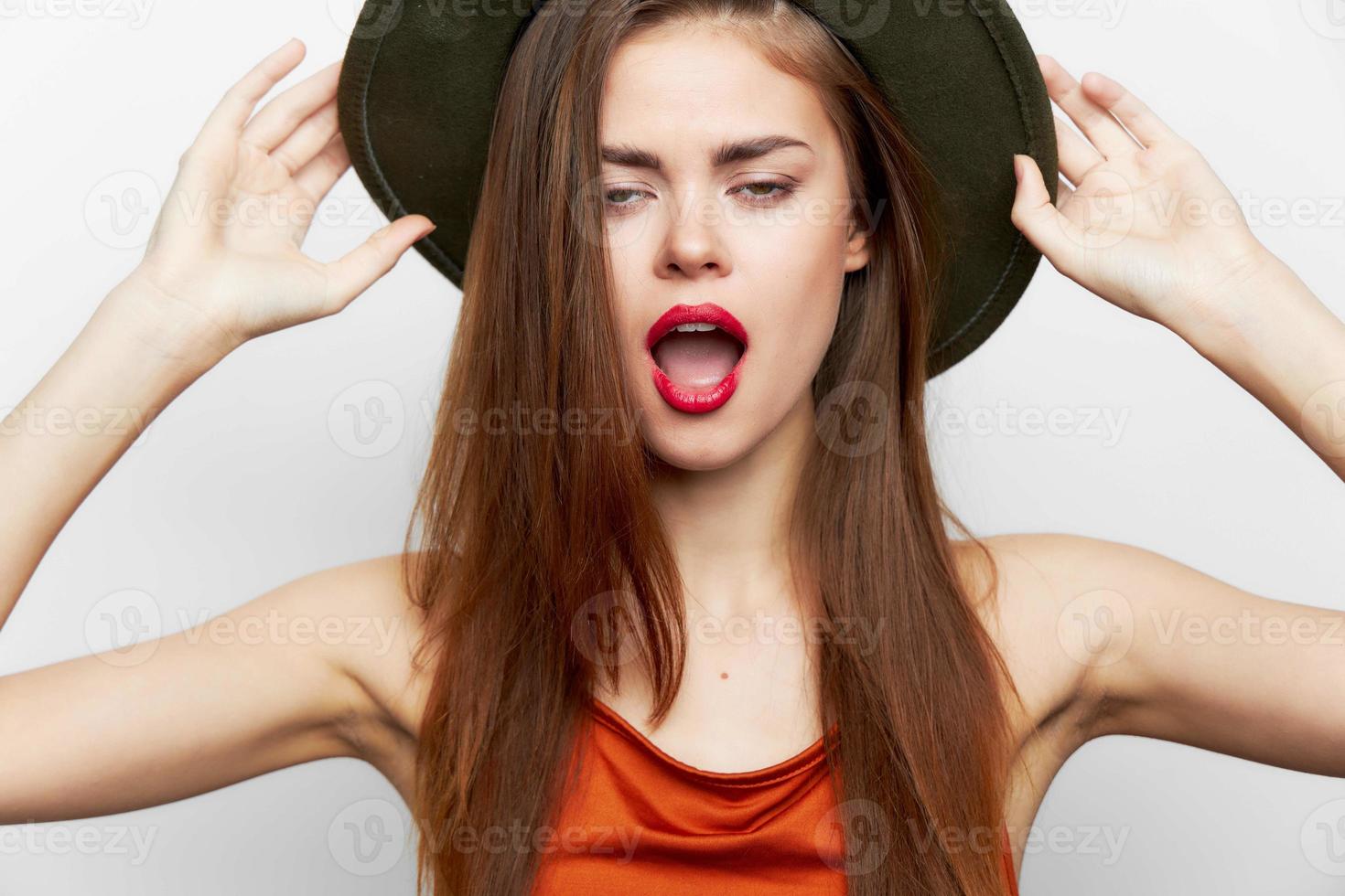 Woman in a hat open mouth luxury charm model photo