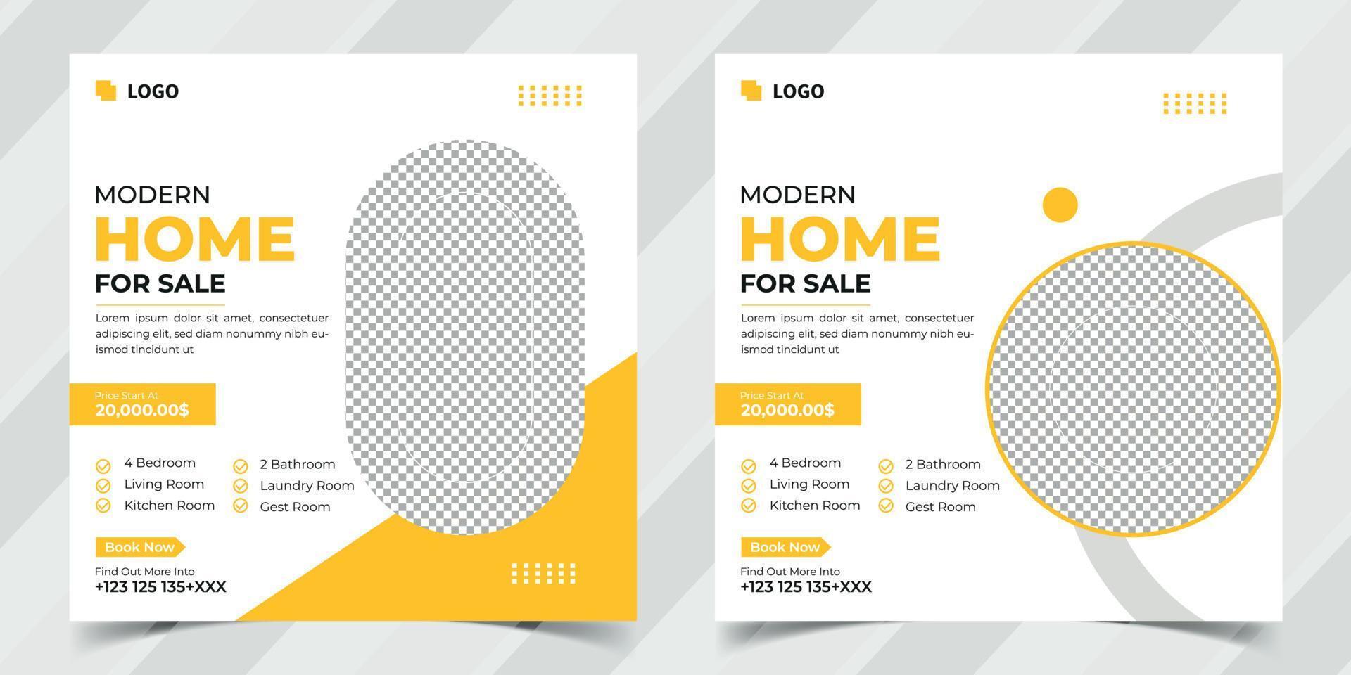 Real Estate Home Sale Social Media Post Template Vector. For web banner ads. vector