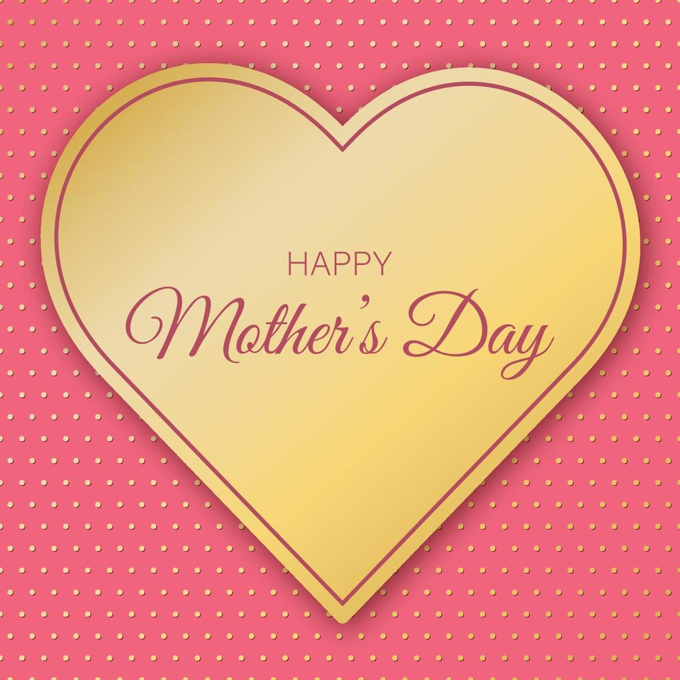 Happy Mother's Day greeting card in paper cut style. Golden heart on a pink background. vector