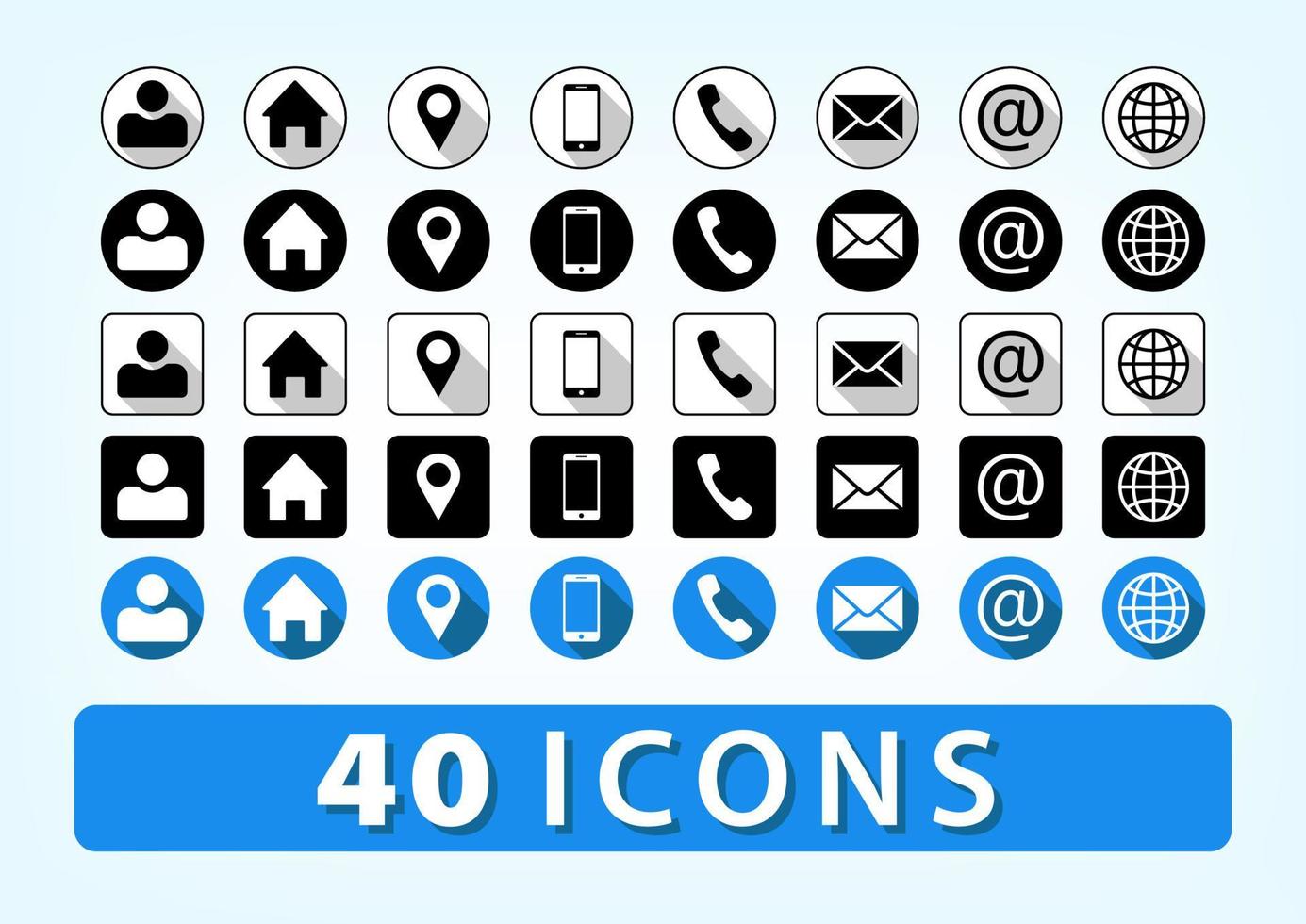 40 contact information icons. 5 Style Contact Information Icon in One. Vector Format.