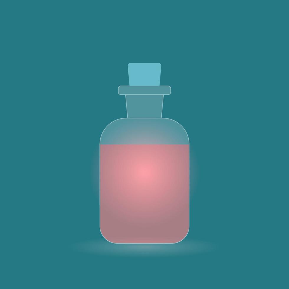 Bottle with a potion. Vector illustration. Glassmorphism design style.