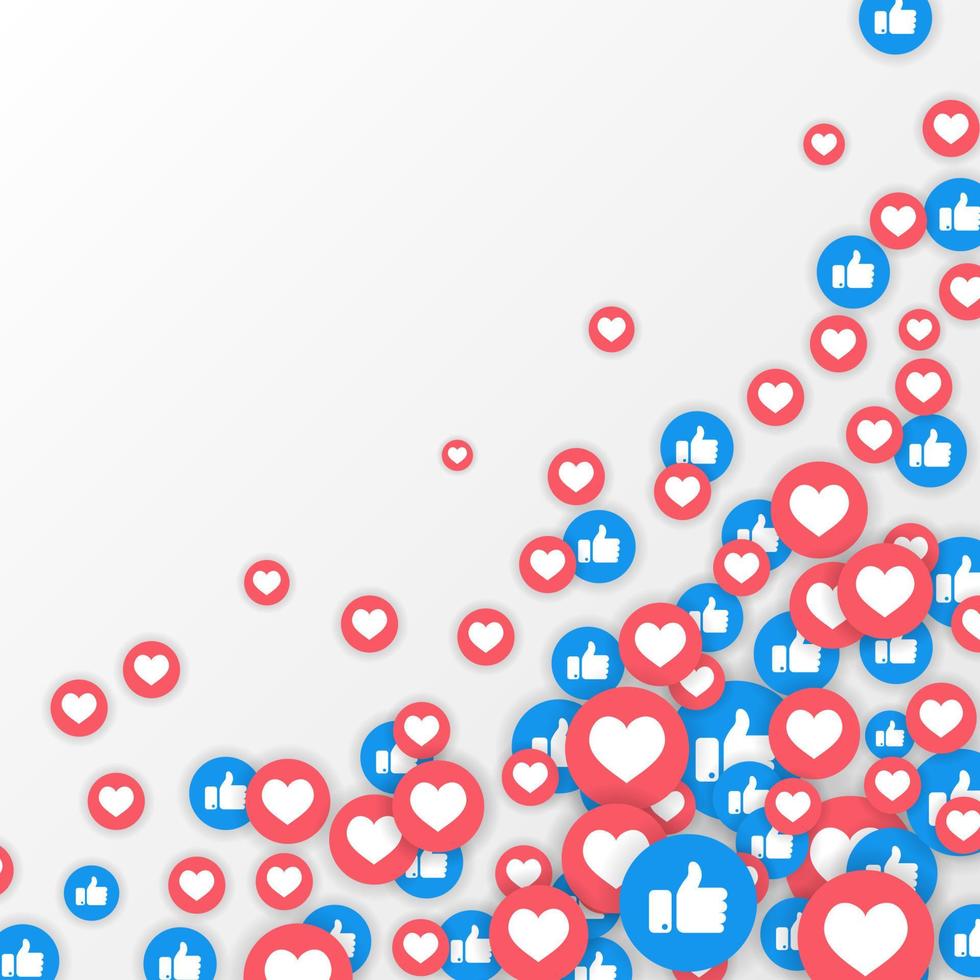 Vector like and love icons background. Social media vector illustration, like and love icons.
