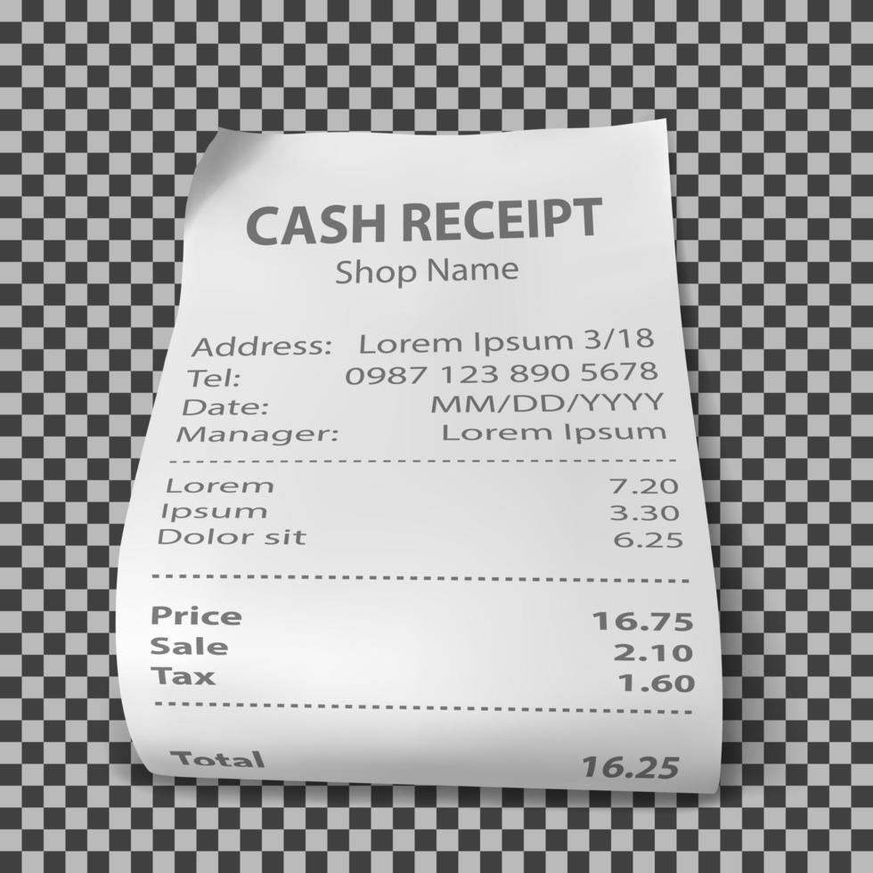 Realistic shop receipt, paper payment bill vector