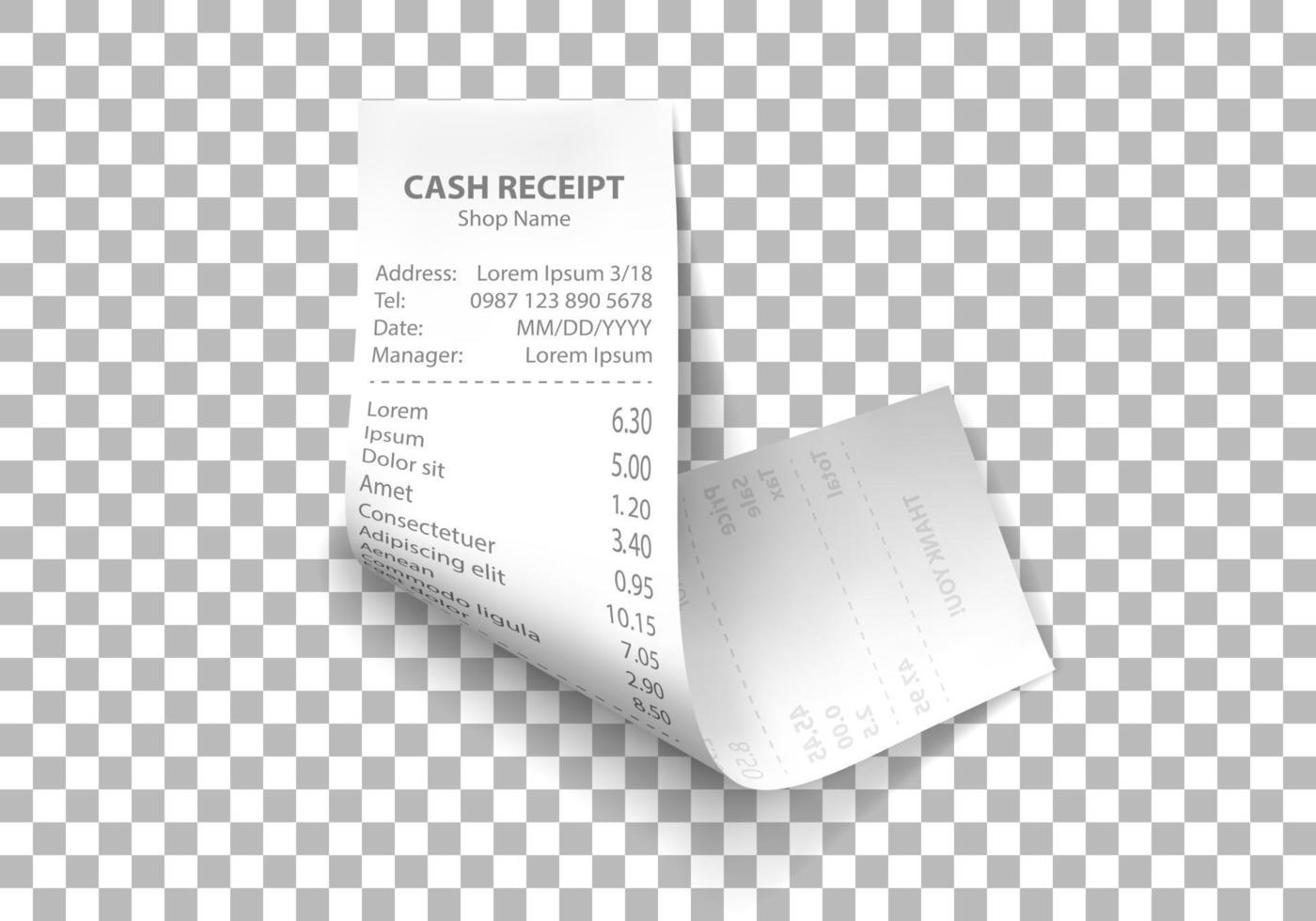 Realistic shop receipt, paper payment bill check vector