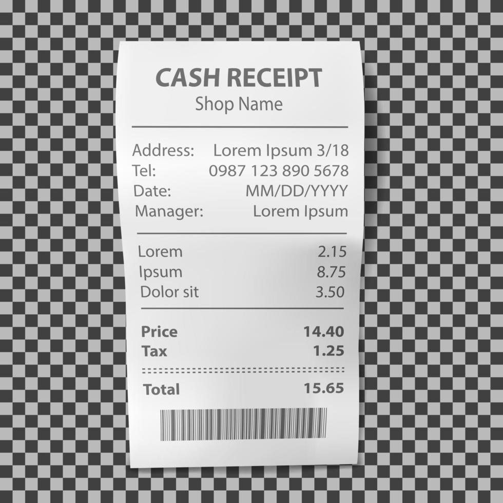 Realistic shop receipt, paper payment bill vector