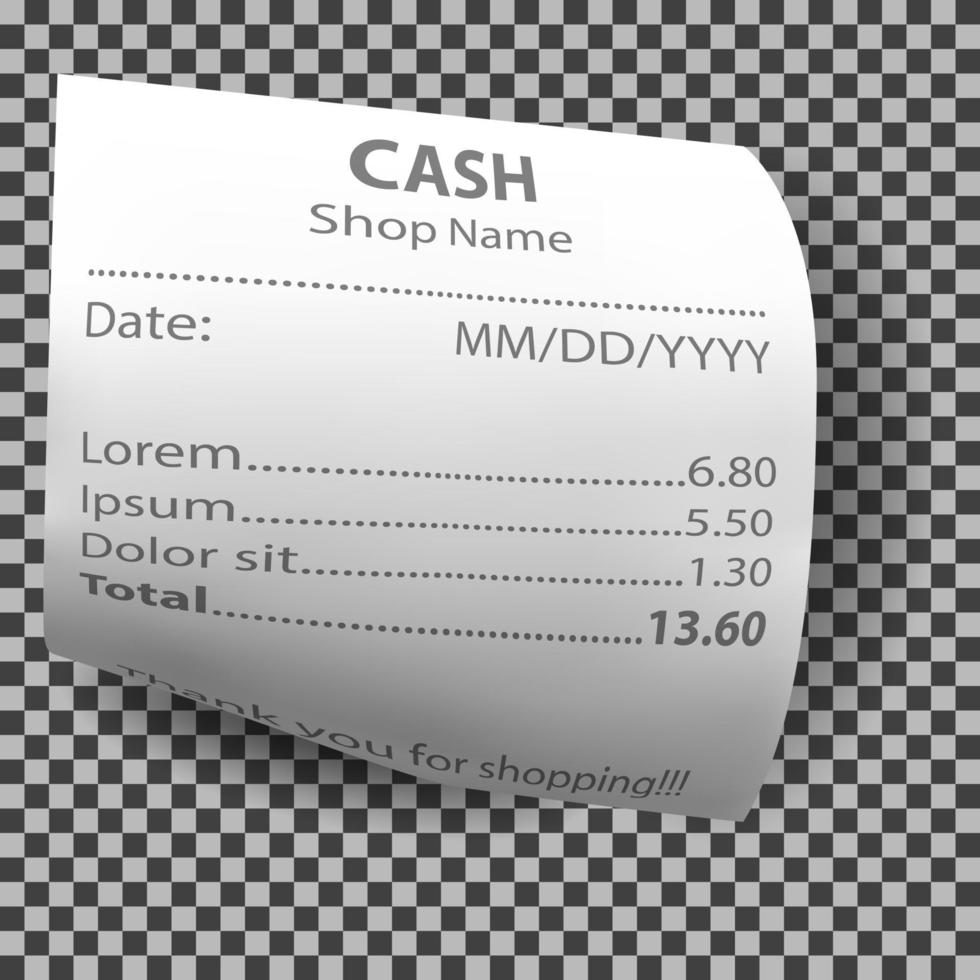 Realistic shop receipt, paper payment bill check vector