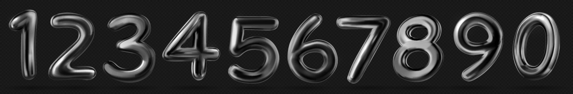 Set of black glossy 0 to 9 numbers vector