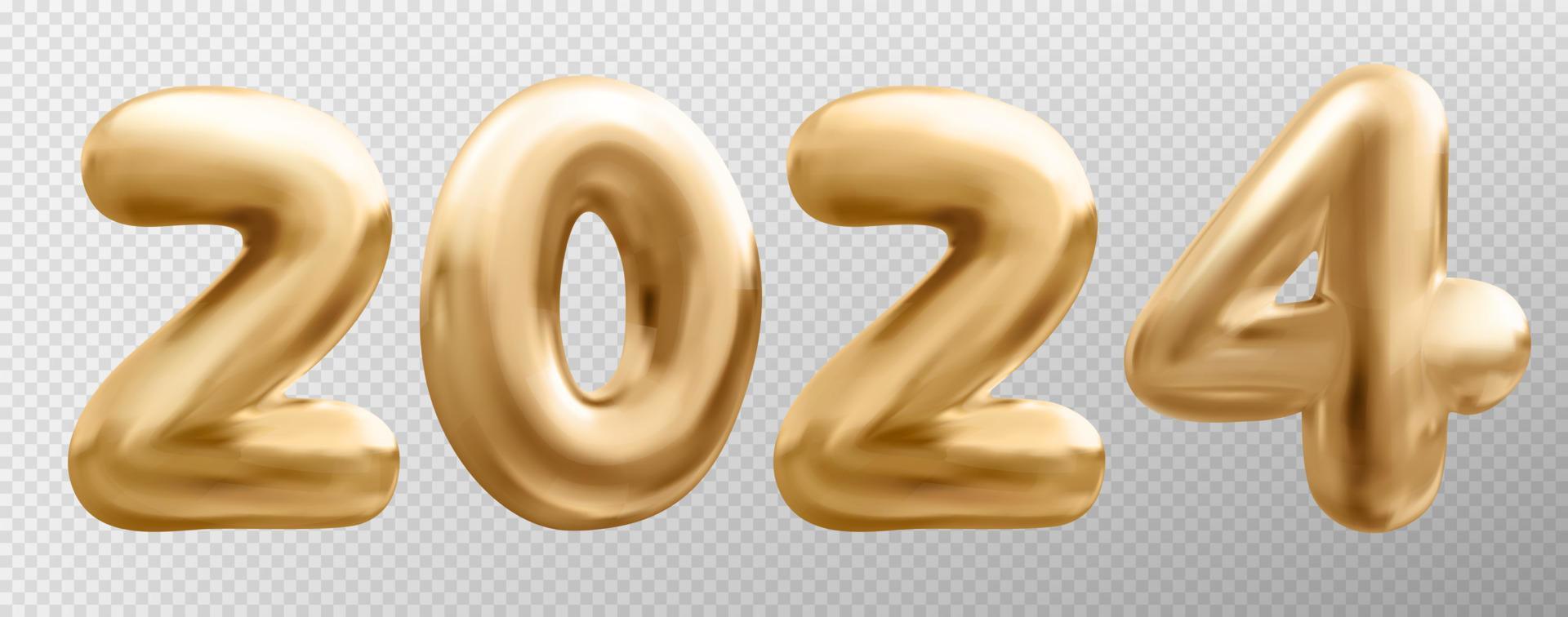 3d gold balloon number 2024 new year, realistic vector