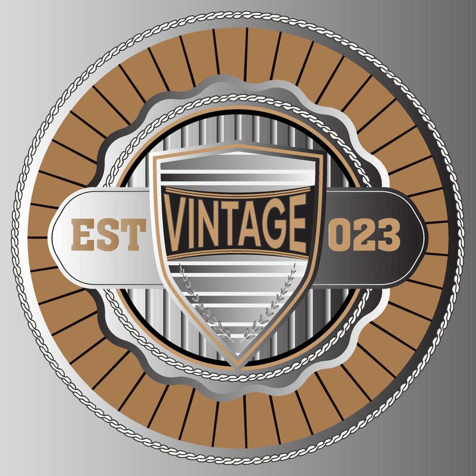 Food and drink label vintage silver vector design with circle brown color and silver shield on it