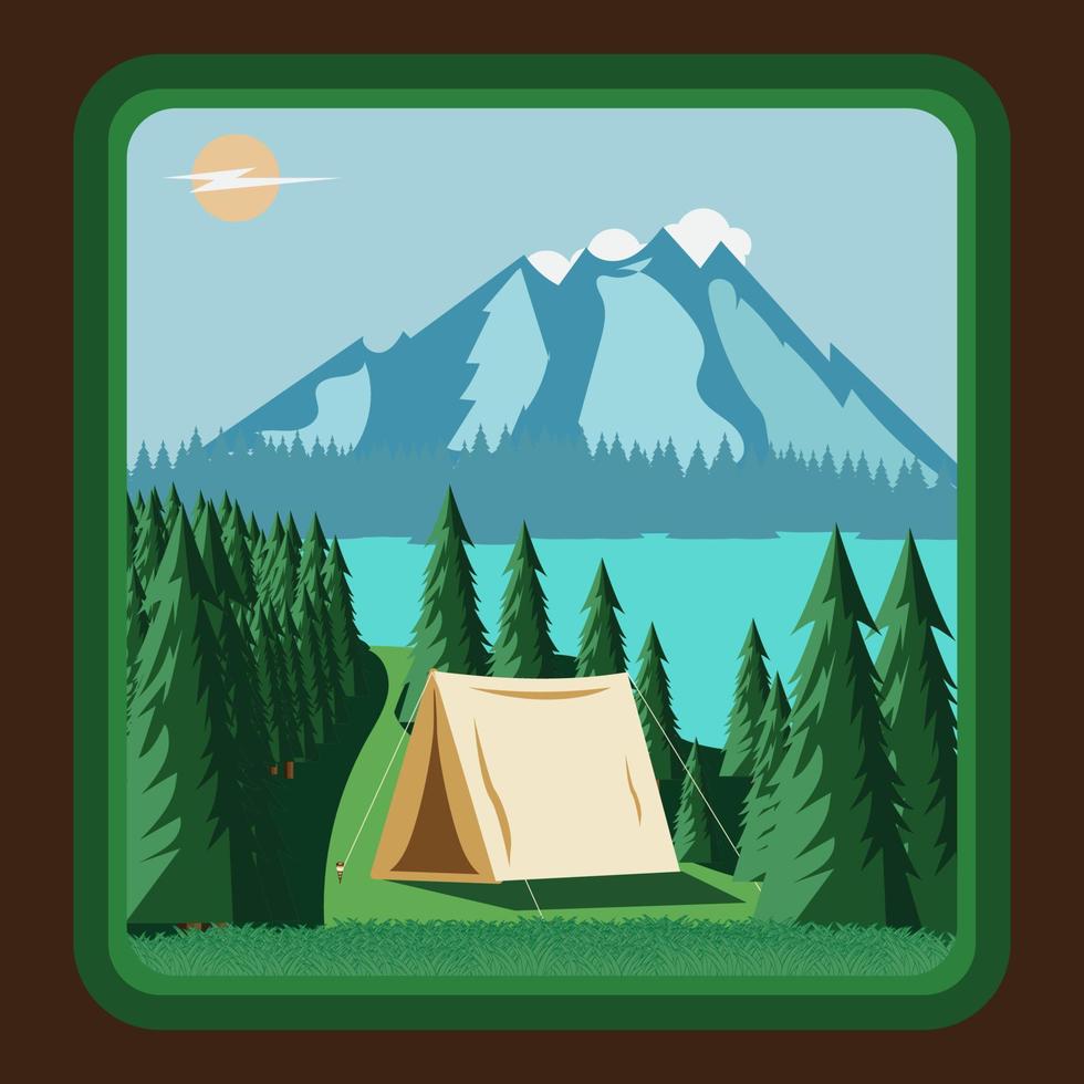 Camping tent in a camping in a forest by the river vector