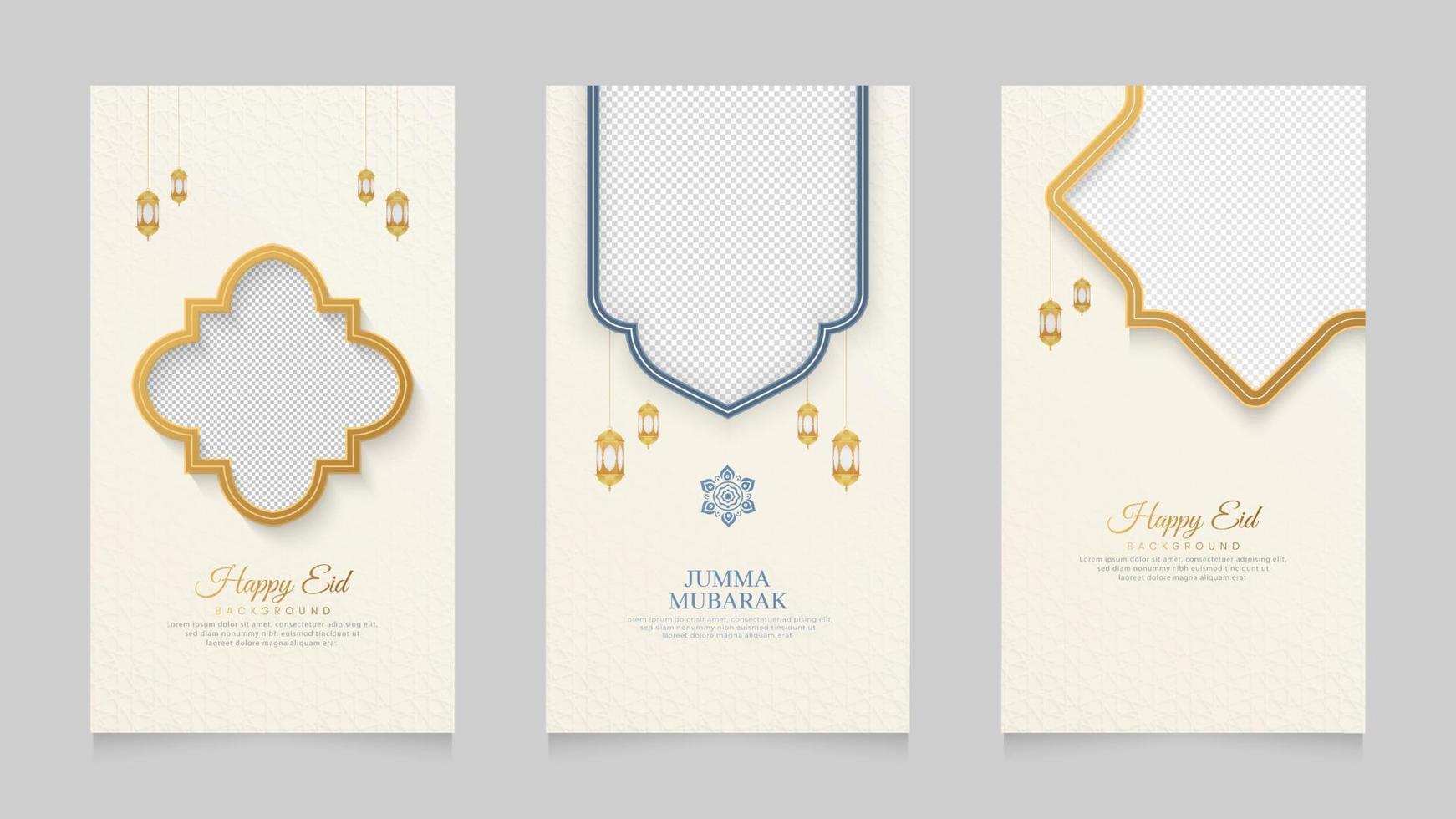 Eid Mubarak White Luxury Islamic Arabic Realistic Social Media Stories Collection Template with Empty Space for Photo vector