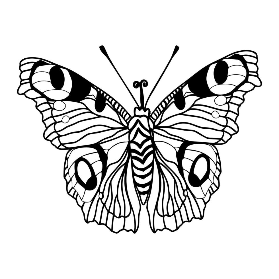 Black ink hand drawn butterfly vector