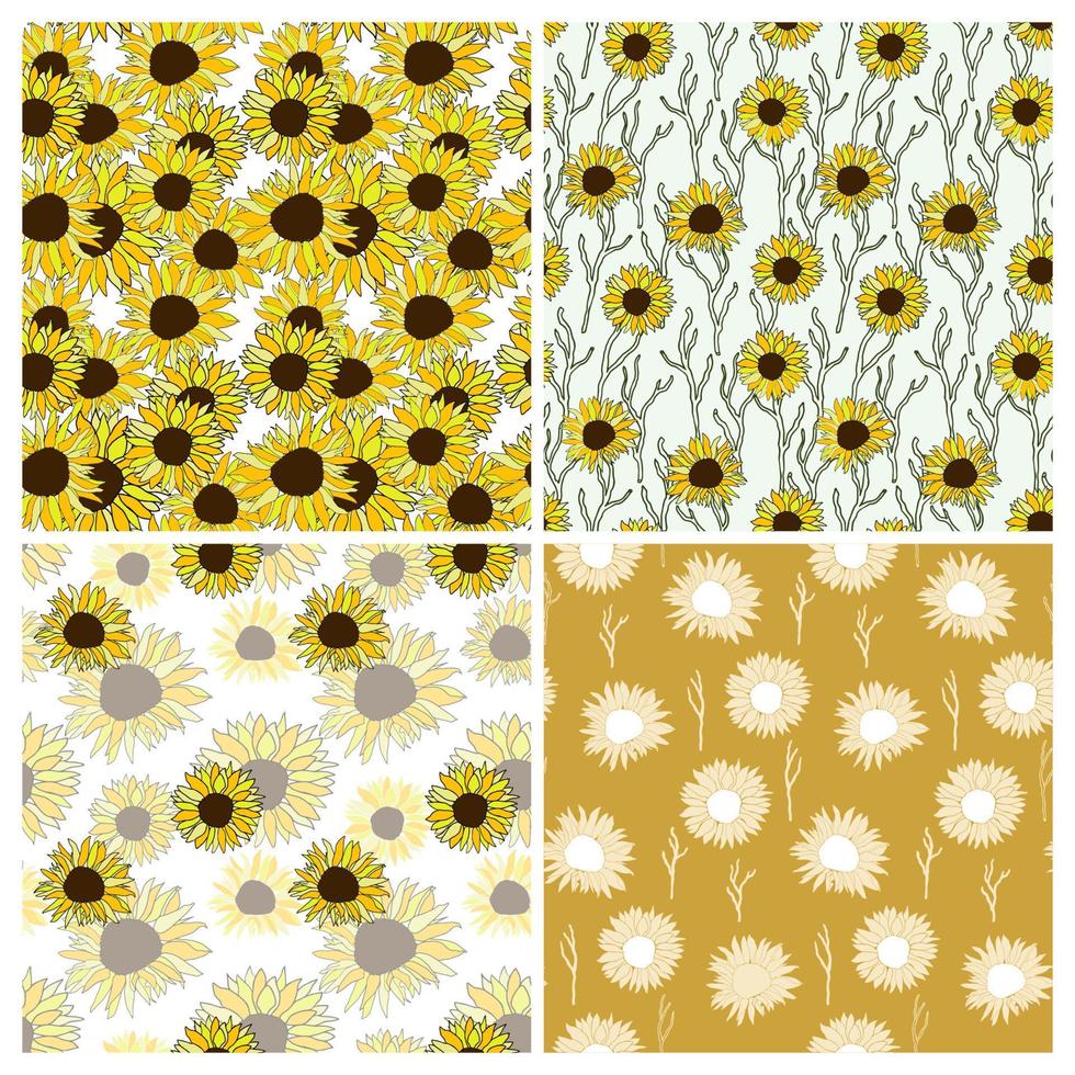 Sunflower head flower hand drawn seamless pattern vector
