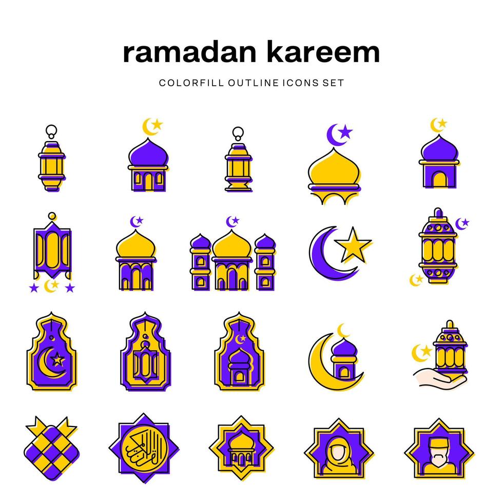 Ramadán kareem púrpura moderno icono colección vector