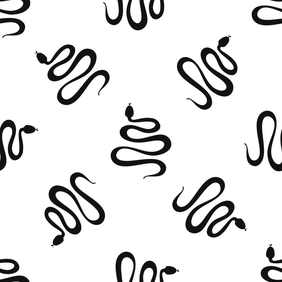 Seamless pattern with snakes illustration black color on white vector