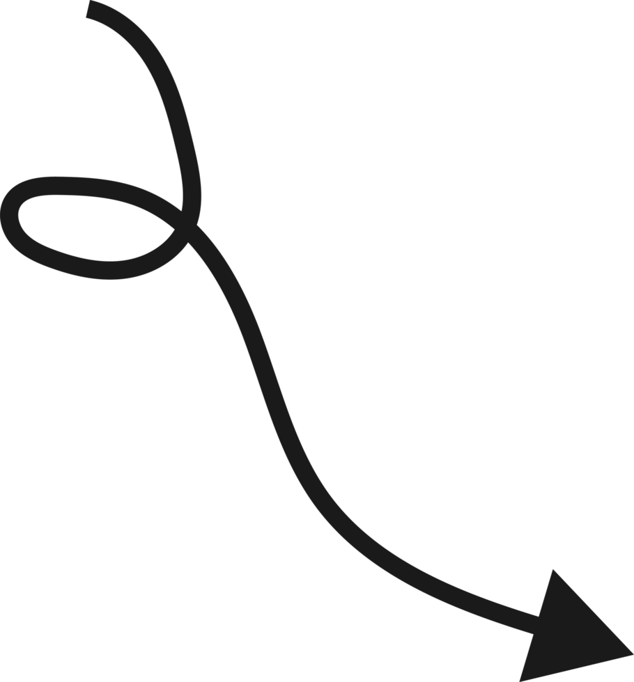 Hand drawn curved arrow shape. Arrow line png