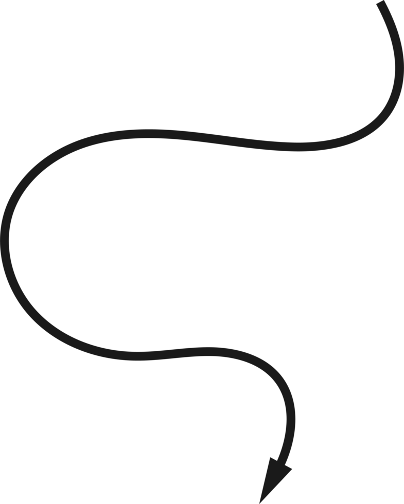 Hand drawn curved arrow shape. Arrow line png