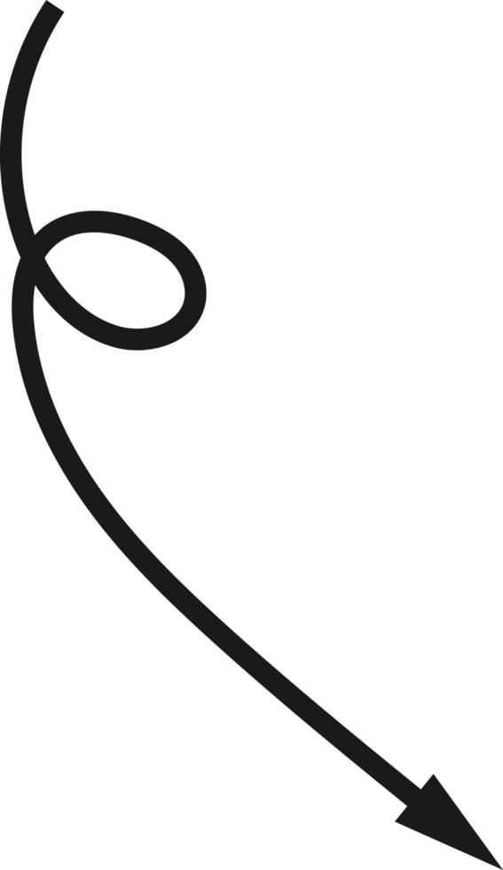 Hand drawn curved arrow shape. Arrow line png