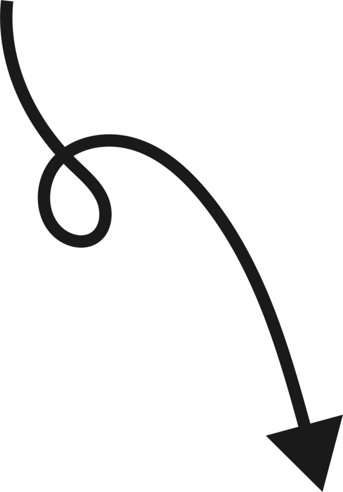 Hand drawn curved arrow shape. Arrow line png