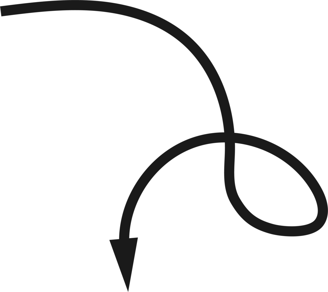 Hand drawn curved arrow shape. Arrow line png