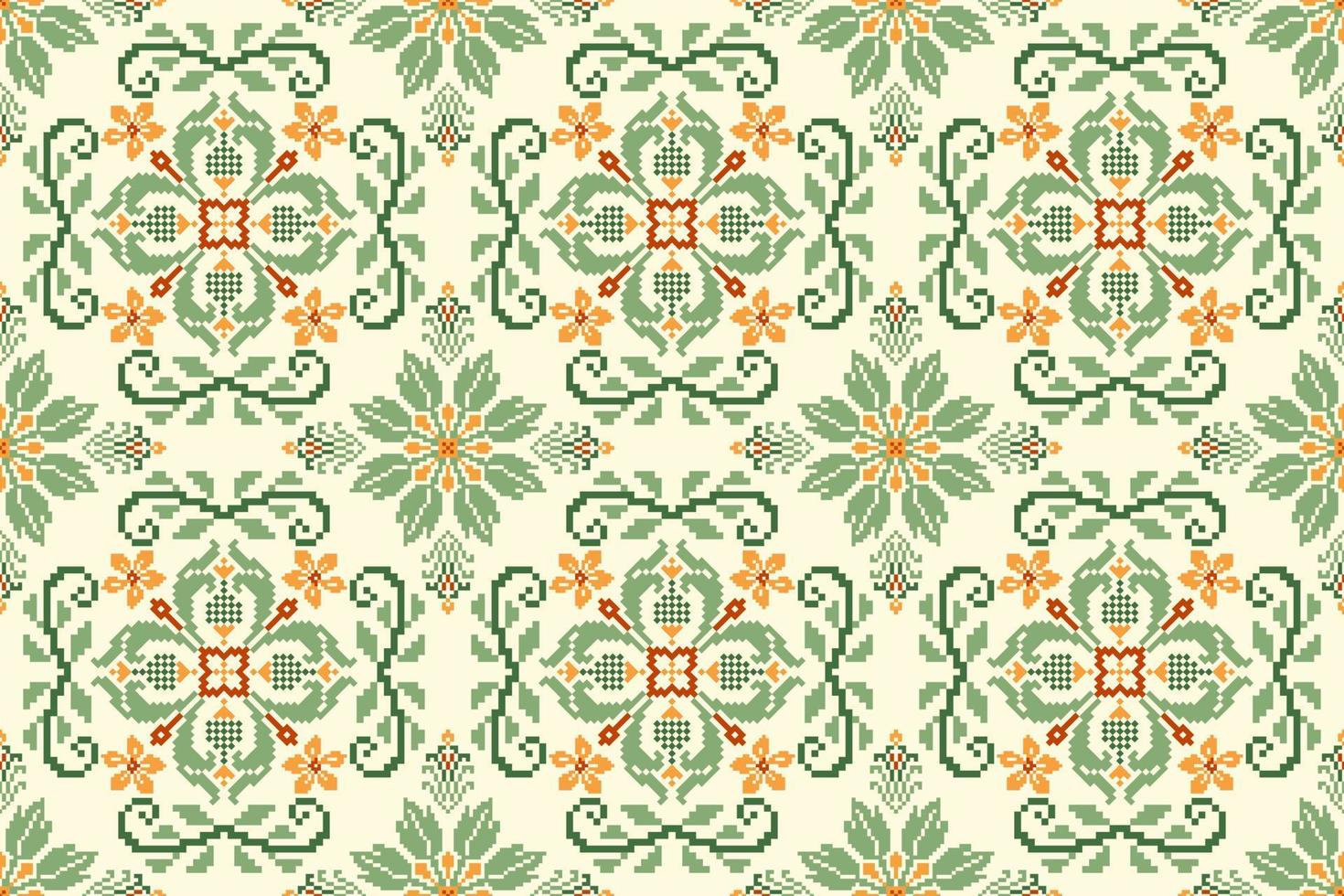 floral cruzar puntada bordado en blanco fondo.geometrico étnico oriental sin costura modelo tradicional.azteca estilo resumen vector ilustración.diseño para textura,tela,ropa,envoltura,alfombra.