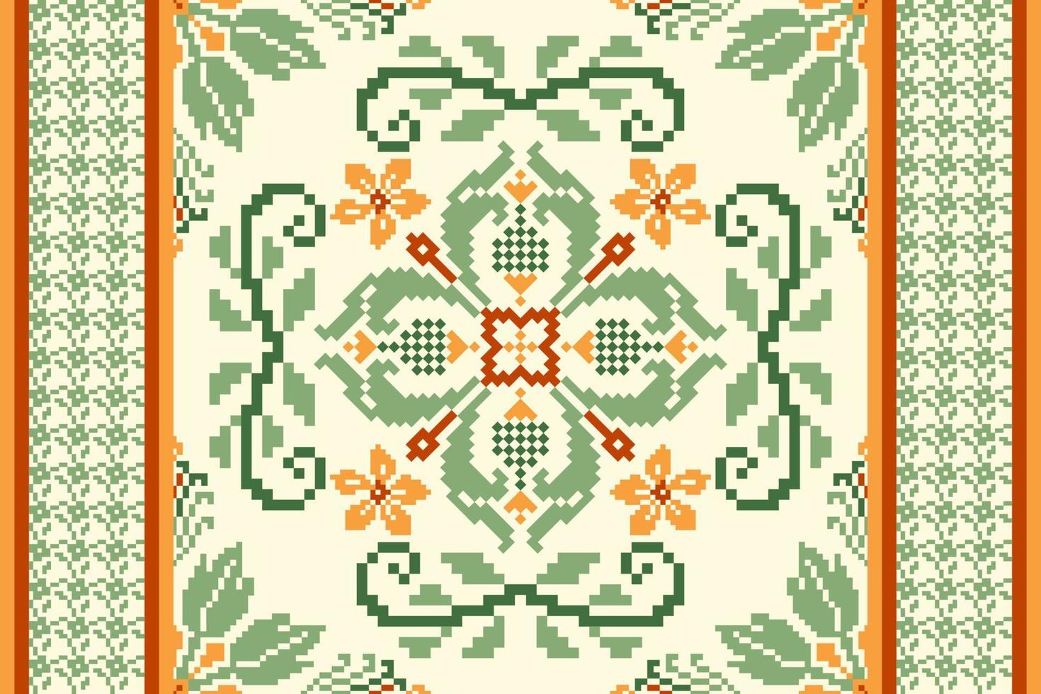 Floral Cross Stitch Embroidery on white background.geometric ethnic oriental pattern traditional.Aztec style abstract vector illustration.design for texture,fabric,clothing,wrapping,decoration,carpet.
