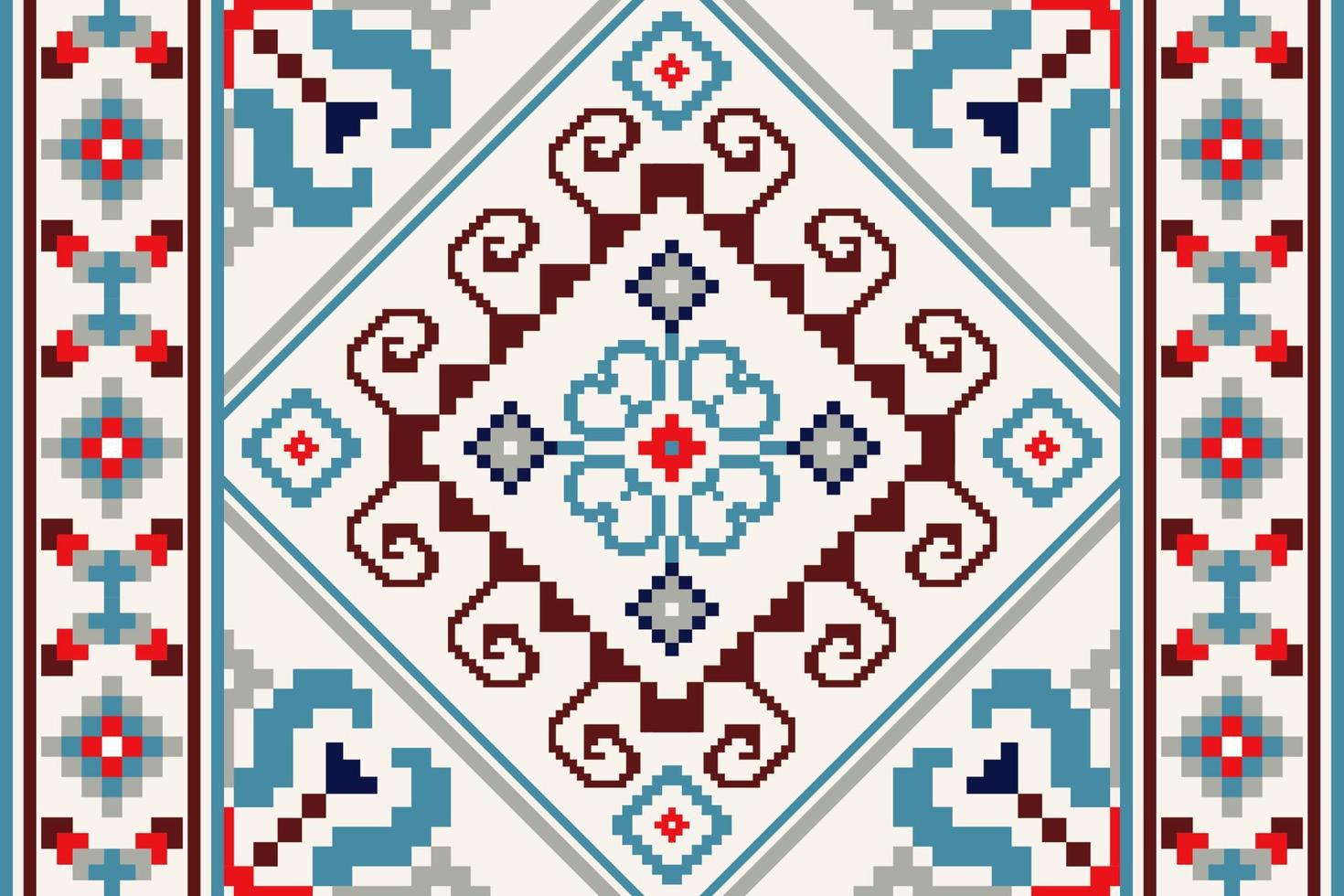 Floral Cross Stitch Embroidery on white background.geometric ethnic oriental pattern traditional.Aztec style abstract vector illustration.design for texture,fabric,clothing,wrapping,carpet,scarf,print