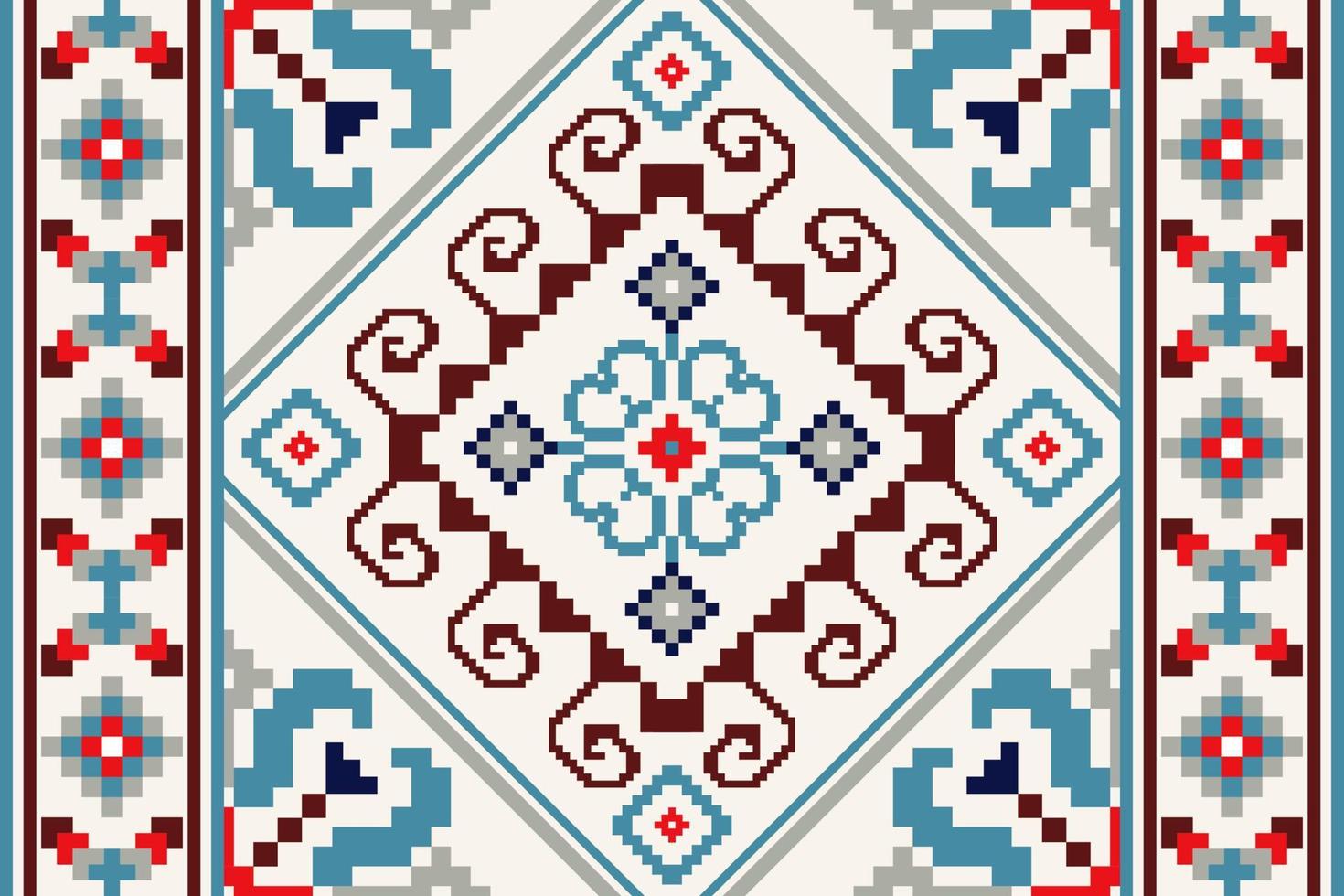 floral cruzar puntada bordado en blanco fondo.geometrico étnico oriental modelo tradicional.azteca estilo resumen vector ilustración.diseño para textura,tela,ropa,envoltura,alfombra,bufanda,estampado