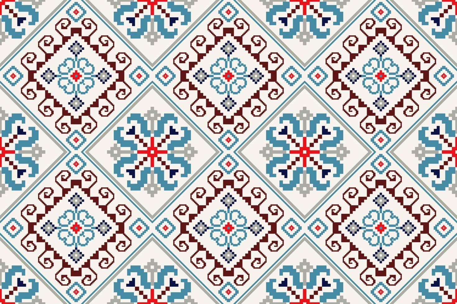 floral cruzar puntada bordado en blanco fondo.geometrico étnico oriental sin costura modelo tradicional.azteca estilo resumen vector ilustración.diseño para textura,tela,ropa,envoltura,alfombra.