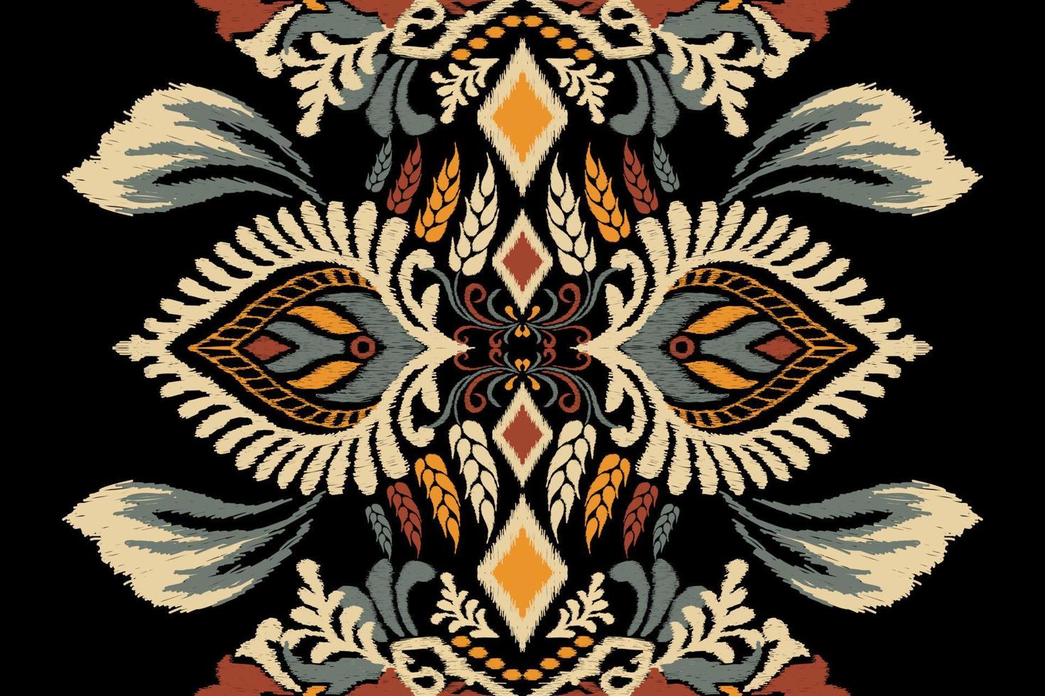 Ikat floral paisley embroidery on black background.Ikat ethnic oriental pattern traditional.Aztec style abstract vector illustration.design for texture,fabric,clothing,wrapping,decoration,scarf,carpet