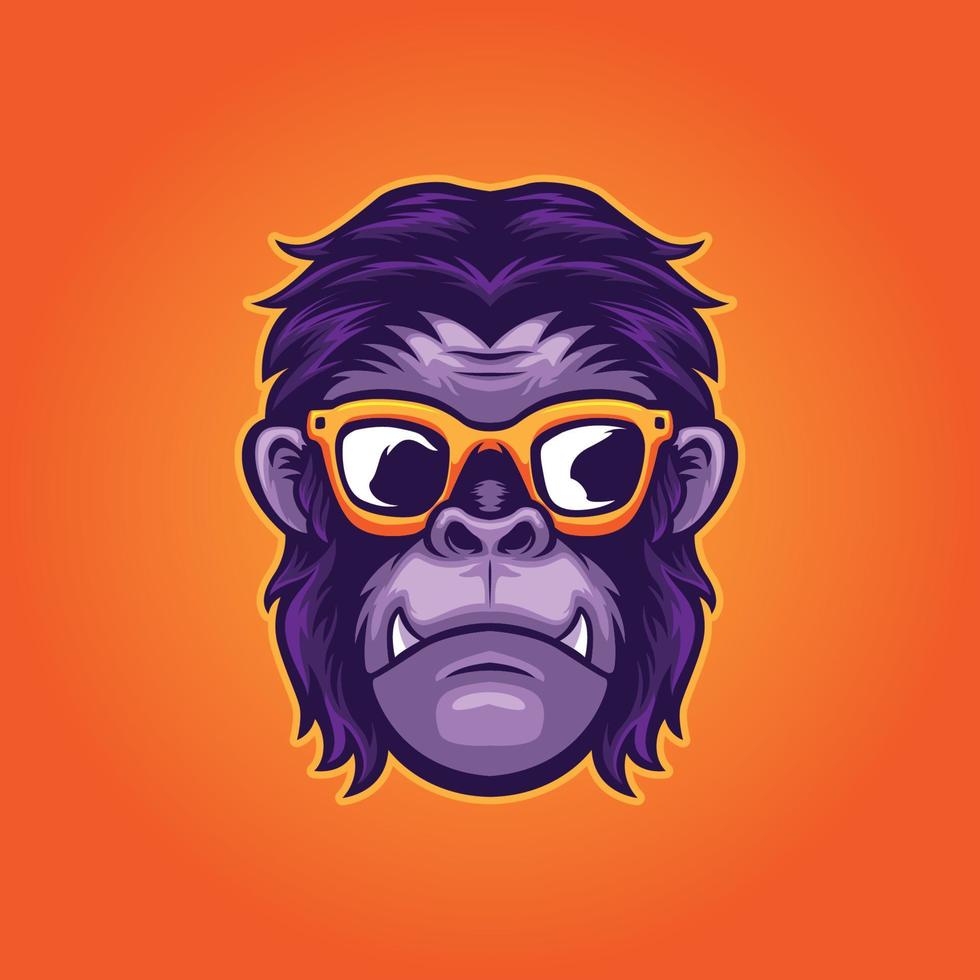 Ape monkey with glasses logo, cool logo design vector