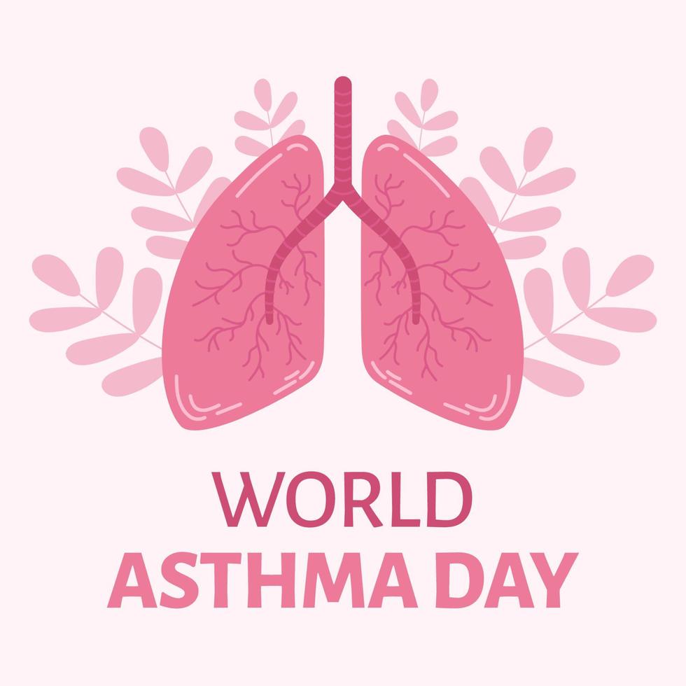 cuadrado bandera para mundo asma día. mano dibujado humano pulmón ilustración. vector