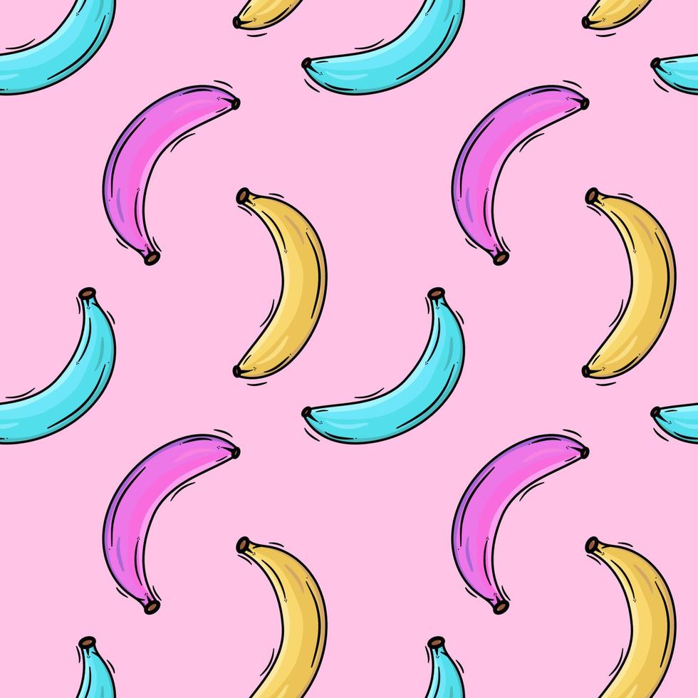 Banana seamless pattern. Summer bright colorful ornament. Pink background. Vector design.